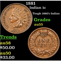1881 Indian Cent 1c Grades Choice AU
