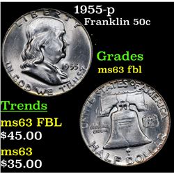 1955-p Franklin Half Dollar 50c Grades Select Unc FBL