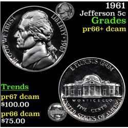 1961 Jefferson Nickel 5c Grades GEM++ Proof Deep Cameo