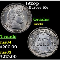 1912-p Barber Dime 10c Grades Choice Unc