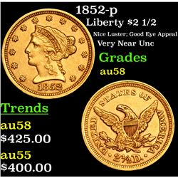1852-p Gold Liberty Quarter Eagle $2 1/2 Grades Choice AU/BU Slider