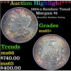 ***Auction Highlight*** 1884-o Rainbow Toned Morgan Dollar $1 Graded GEM+ Unc By USCG (fc)