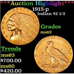 ***Auction Highlight*** 1915-p Gold Indian Quarter Eagle $2 1/2 Graded Select Unc By USCG (fc)