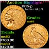 Image 1 : ***Auction Highlight*** 1915-p Gold Indian Quarter Eagle $2 1/2 Graded Select Unc By USCG (fc)
