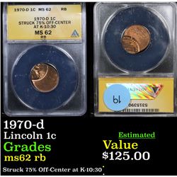 ANACS 1970-d Lincoln Cent 1c Graded ms62 rb By ANACS
