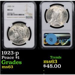 NGC 1923-p Peace Dollar $1 Graded ms63 By NGC
