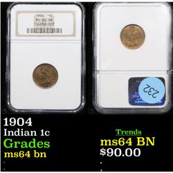 NGC 1904 Indian Cent 1c Graded ms64 bn By NGC