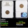 Image 1 : NGC 1904 Indian Cent 1c Graded ms64 bn By NGC