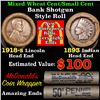 Image 1 : Mixed small cents 1c orig shotgun roll, 1918-s Wheat Cent, 1893 Indian other end, McDonald's wrapper