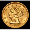 Image 2 : ***Auction Highlight*** 1907-p Gold Liberty Quarter Eagle $2 1/2 Graded Select+ Unc By USCG (fc)