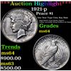 Image 1 : ***Auction Highlight*** 1921-p Peace Dollar $1 Graded Choice Unc By USCG (fc)