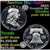 Image 1 : ***Auction Highlight*** 1955 Franklin Half Dollar 50c Graded GEM++ Proof Deep Cameo By USCG (fc)