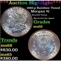 ***Auction Highlight*** 1886-p Rainbow Toned Morgan Dollar $1 Graded GEM+ Unc By USCG (fc)