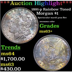 ***Auction Highlight*** 1891-p Rainbow Toned Morgan Dollar $1 Graded Select+ Unc By USCG (fc)
