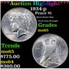 Image 1 : ***Auction Highlight*** 1934-p Peace Dollar $1 Graded GEM Unc By USCG (fc)