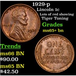 1929-p Lincoln Cent 1c Grades GEM+ Unc BN