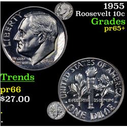 1955 Roosevelt Dime 10c Grades GEM+ Proof