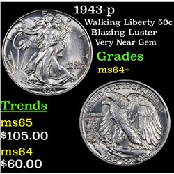 1943-p Walking Liberty Half Dollar 50c Grades Choice+ Unc