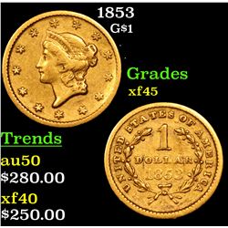 1853 Gold Dollar $1 Grades xf+