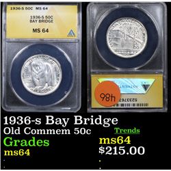 ANACS 1936-s Bay Bridge Old Commem Half Dollar 50c Graded ms64 By ANACS