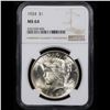 Image 2 : NGC 1924-p Peace Dollar $1 Graded ms64 By NGC