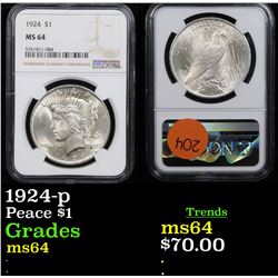 NGC 1924-p Peace Dollar $1 Graded ms64 By NGC
