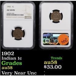 NGC 1902 Indian Cent 1c Graded au58 By NGC