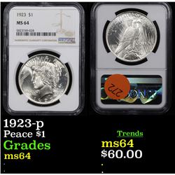 NGC 1923-p Peace Dollar $1 Graded ms64 By NGC