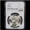 Image 2 : NGC 1924-p Peace Dollar $1 Graded ms64 By NGC