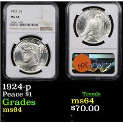 NGC 1924-p Peace Dollar $1 Graded ms64 By NGC
