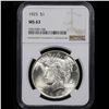 Image 2 : NGC 1925-p Peace Dollar $1 Graded ms63 By NGC