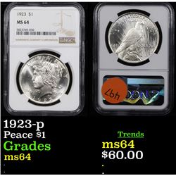 NGC 1923-p Peace Dollar $1 Graded ms64 By NGC