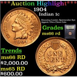 ***Auction Highlight*** 1904 Indian Cent 1c Graded GEM+ Unc RD By USCG (fc)