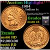 Image 1 : ***Auction Highlight*** 1904 Indian Cent 1c Graded GEM+ Unc RD By USCG (fc)