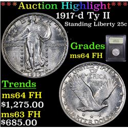 ***Auction Highlight*** 1917-d Ty II Standing Liberty Quarter 25c Graded Choice Unc FH By USCG (fc)
