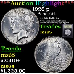 ***Auction Highlight*** 1928-p Peace Dollar $1 Graded GEM Unc By USCG (fc)