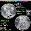 Image 1 : ***Auction Highlight*** 1928-p Peace Dollar $1 Graded GEM Unc By USCG (fc)