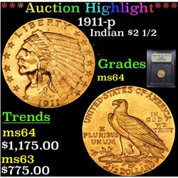 ***Auction Highlight*** 1911-p Gold Indian Quarter Eagle $2 1/2 Graded Choice Unc By USCG (fc)