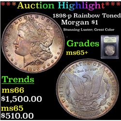 ***Auction Highlight*** 1898-p Rainbow Toned Morgan Dollar $1 Graded GEM+ Unc By USCG (fc)