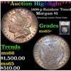 Image 1 : ***Auction Highlight*** 1898-p Rainbow Toned Morgan Dollar $1 Graded GEM+ Unc By USCG (fc)