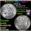 Image 1 : ***Auction Highlight*** 1921-p Morgan Dollar $1 Graded GEM+ Unc By USCG (fc)