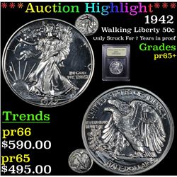 Proof ***Auction Highlight*** 1942 Walking Liberty Half Dollar 50c Graded GEM+ Proof By USCG (fc)