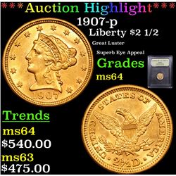 ***Auction Highlight*** 1907-p Gold Liberty Quarter Eagle $2 1/2 Graded Choice Unc By USCG (fc)