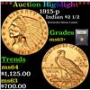 Image 1 : ***Auction Highlight*** 1915-p Gold Indian Quarter Eagle $2 1/2 Graded Select+ Unc By USCG (fc)