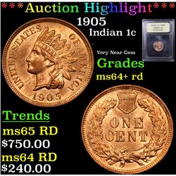 ***Auction Highlight*** 1905 Indian Cent 1c Graded Choice+ Unc RD By USCG (fc)