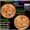 Image 1 : ***Auction Highlight*** 1905 Indian Cent 1c Graded Choice+ Unc RD By USCG (fc)