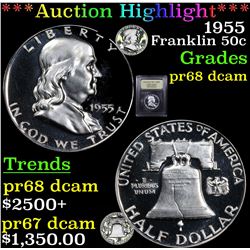 Proof ***Auction Highlight*** 1955 Franklin Half Dollar 50c Graded GEM++ Proof Deep Cameo By USCG (f