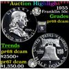 Image 1 : Proof ***Auction Highlight*** 1955 Franklin Half Dollar 50c Graded GEM++ Proof Deep Cameo By USCG (f