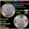 Image 1 : ***Auction Highlight*** 1883-o Rainbow Toned Morgan Dollar $1 Graded GEM+ Unc By USCG (fc)