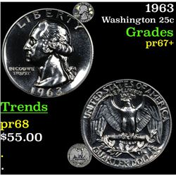 Proof 1963 Washington Quarter 25c Grades GEM++ Proof